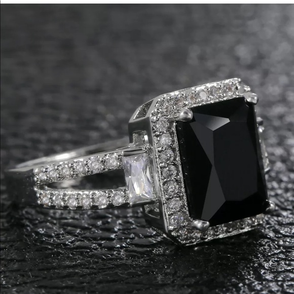 Jewelry - #4 Black Sapphire 925 Silver Engagement Ring